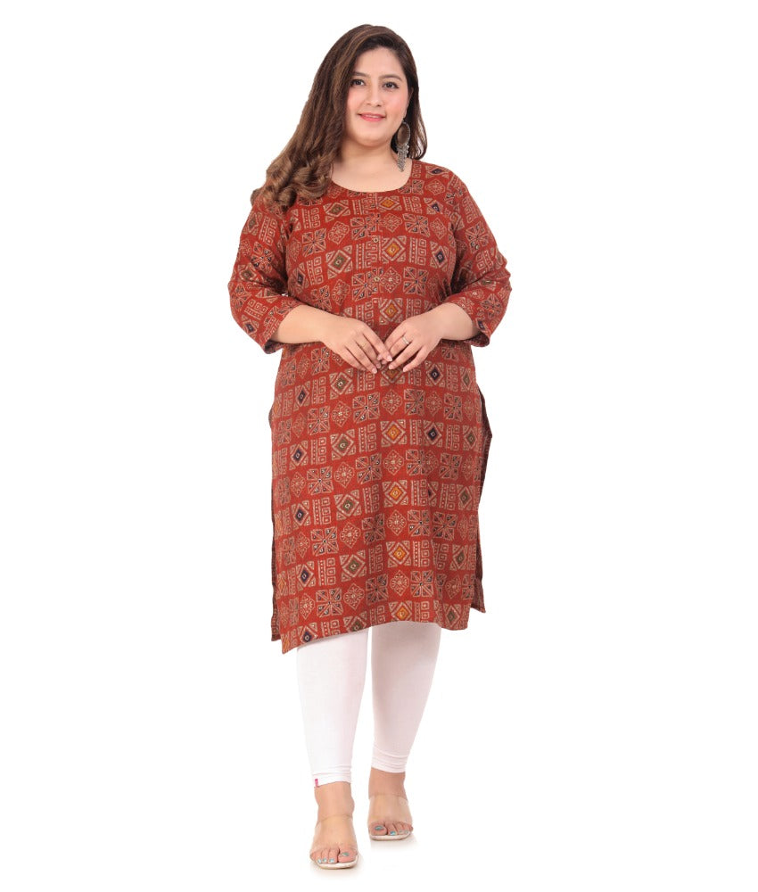 Women's Office wear Designer Printed Capsule Straight Kurti (Maroon) - GillKart