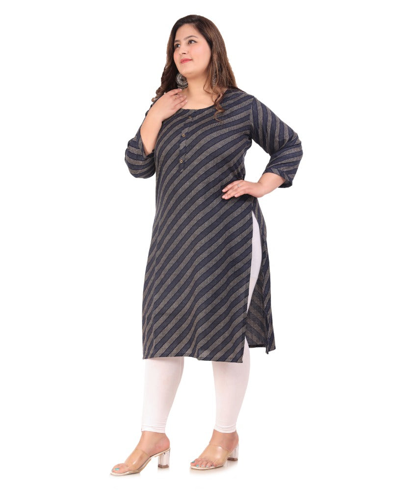 Women's Office wear Stripe Capsule Straight Kurti (Navy Blue) - GillKart