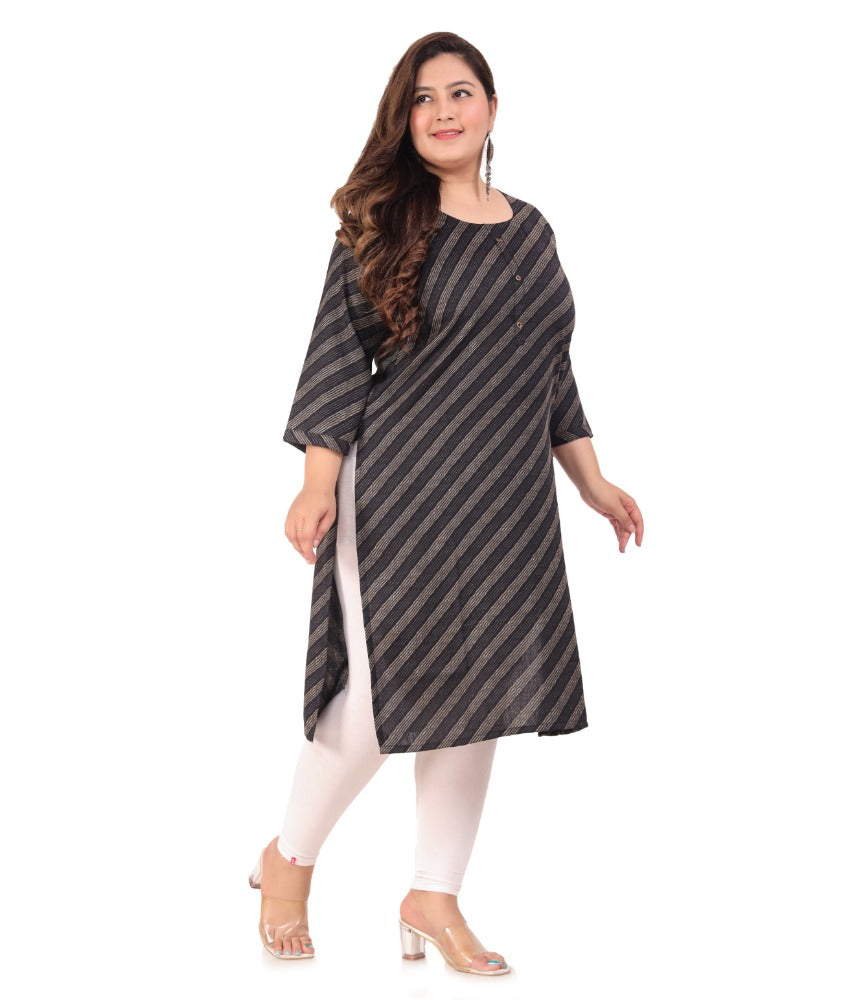 Women's Office wear Stripe Capsule Straight Kurti (Black) - GillKart