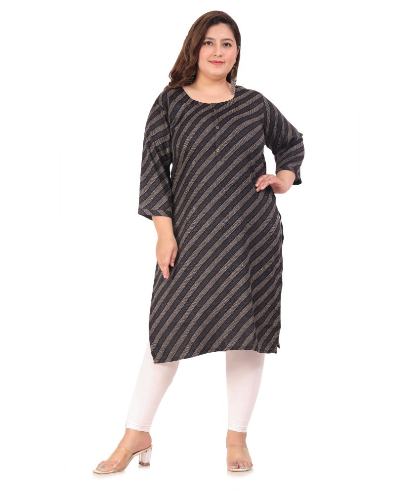 Women's Office wear Stripe Capsule Straight Kurti (Black) - GillKart