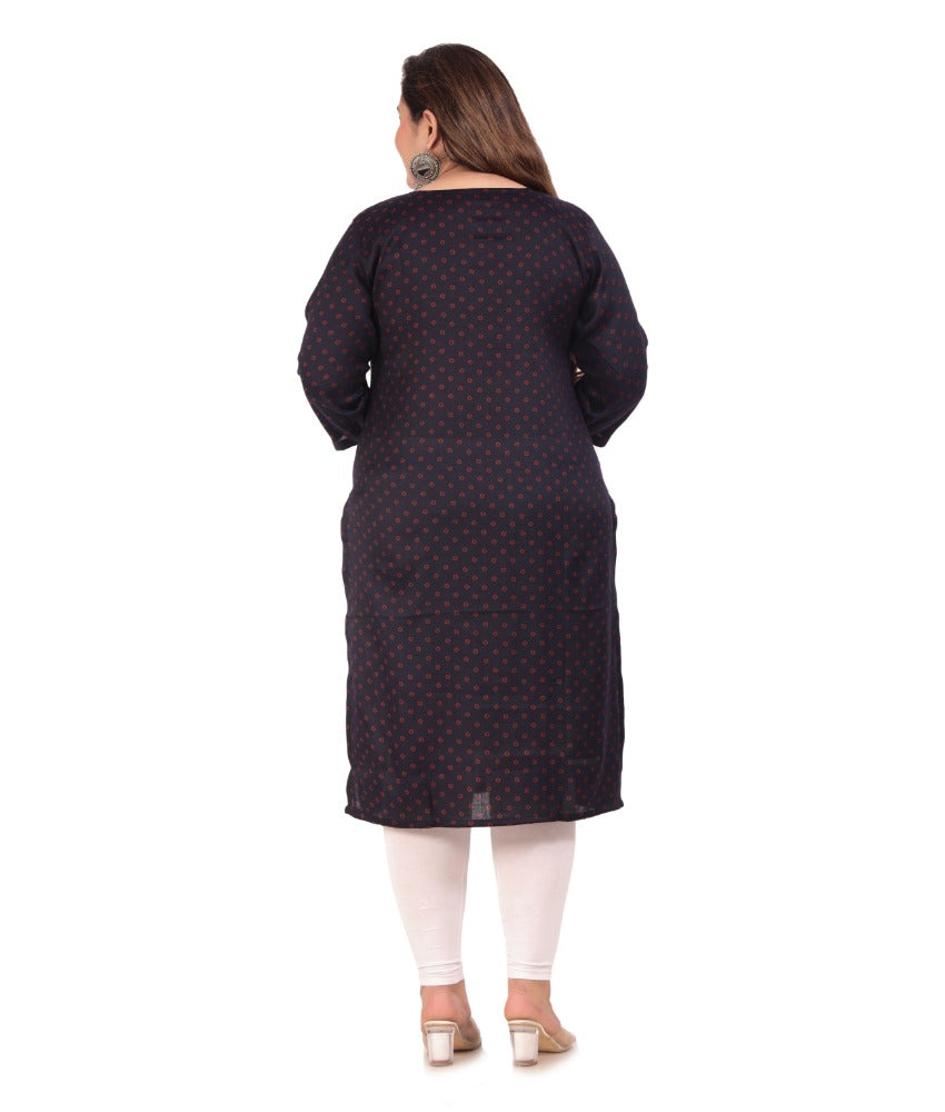 Women's Office wear Bandhni Printed Capsule Straight Kurti (Navy Blue) - GillKart