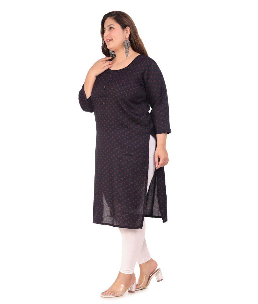 Women's Office wear Bandhni Printed Capsule Straight Kurti (Navy Blue) - GillKart