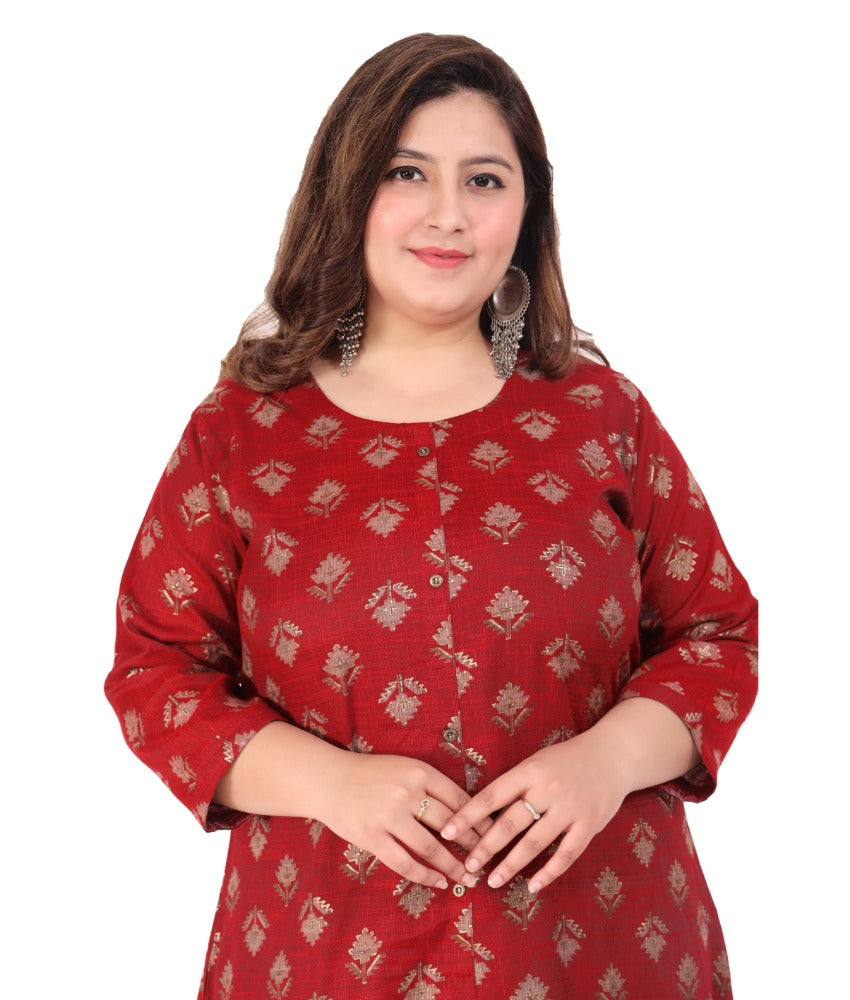 Women's Office wear Floral Printed Capsule A-Line Kurti (Maroon) - GillKart