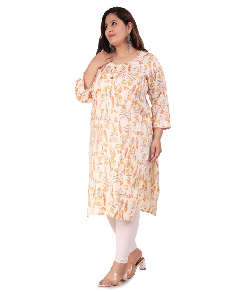 Women's Office wear Floral Printed Capsule Straight Kurti (Orange) - GillKart