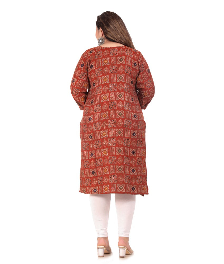 Women's Office wear Designer Printed Capsule Straight Kurti (Maroon) - GillKart