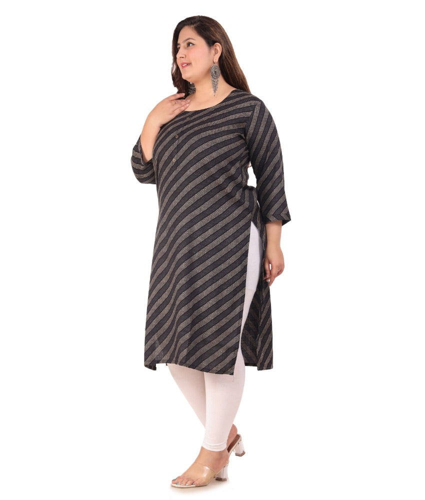 Women's Office wear Stripe Capsule Straight Kurti (Black) - GillKart