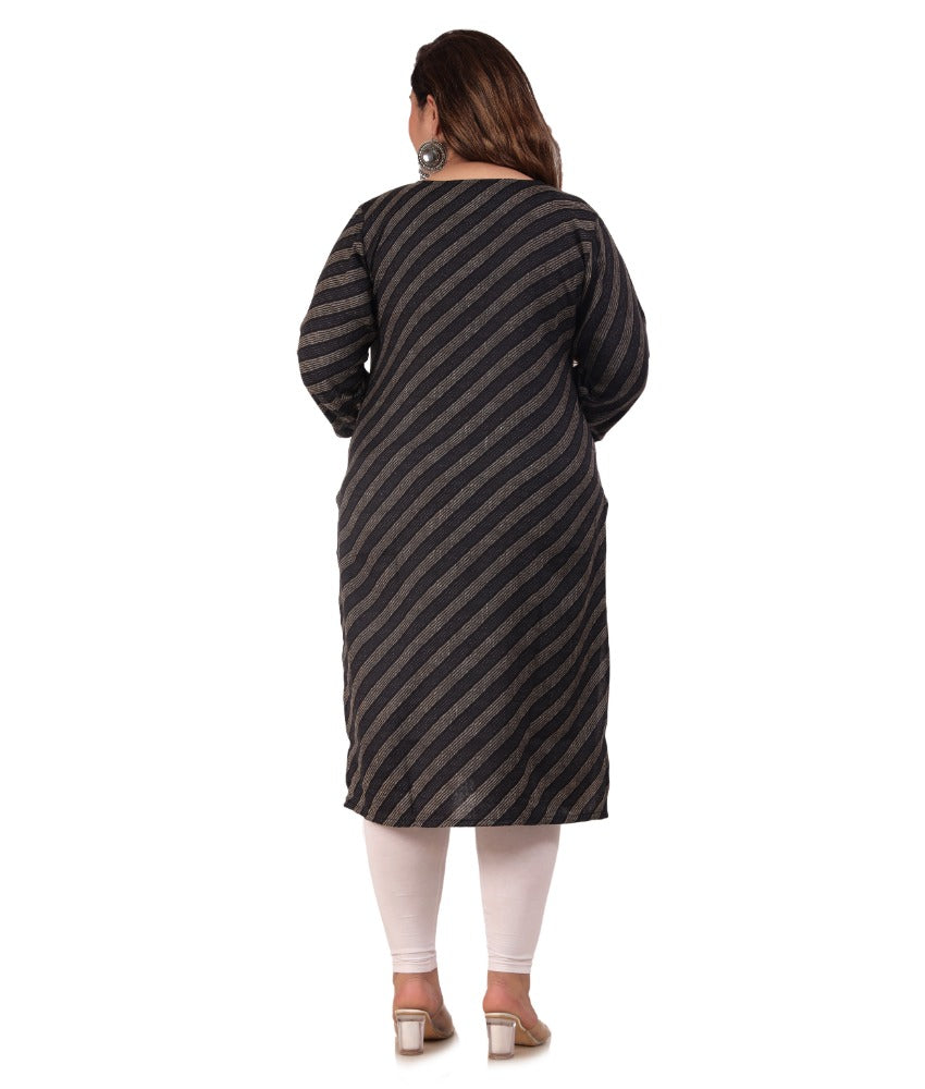 Women's Office wear Stripe Capsule Straight Kurti (Black) - GillKart