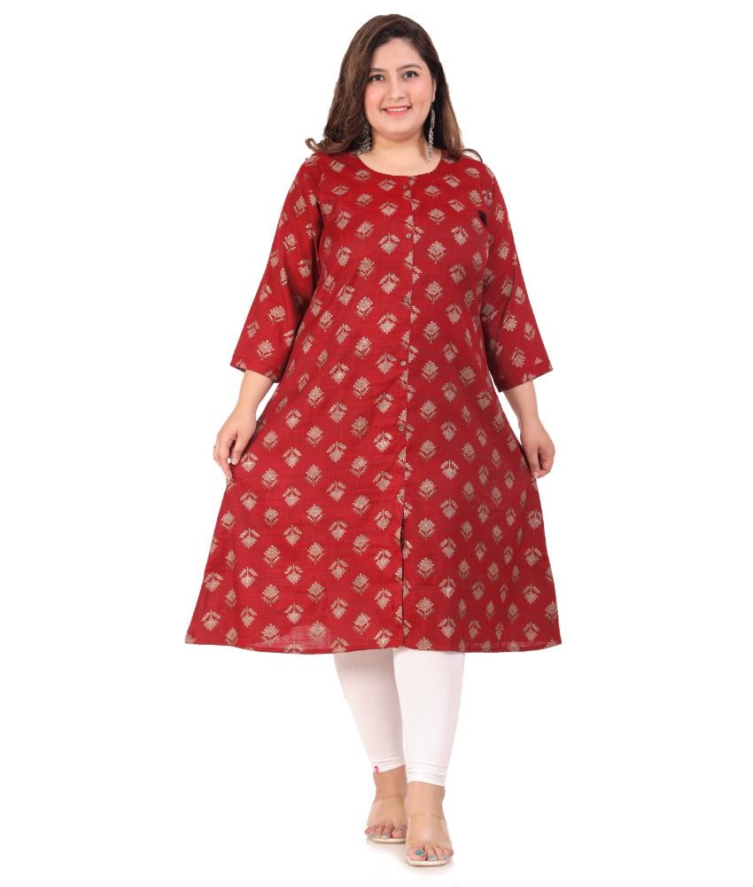 Women's Office wear Floral Printed Capsule A-Line Kurti (Maroon) - GillKart