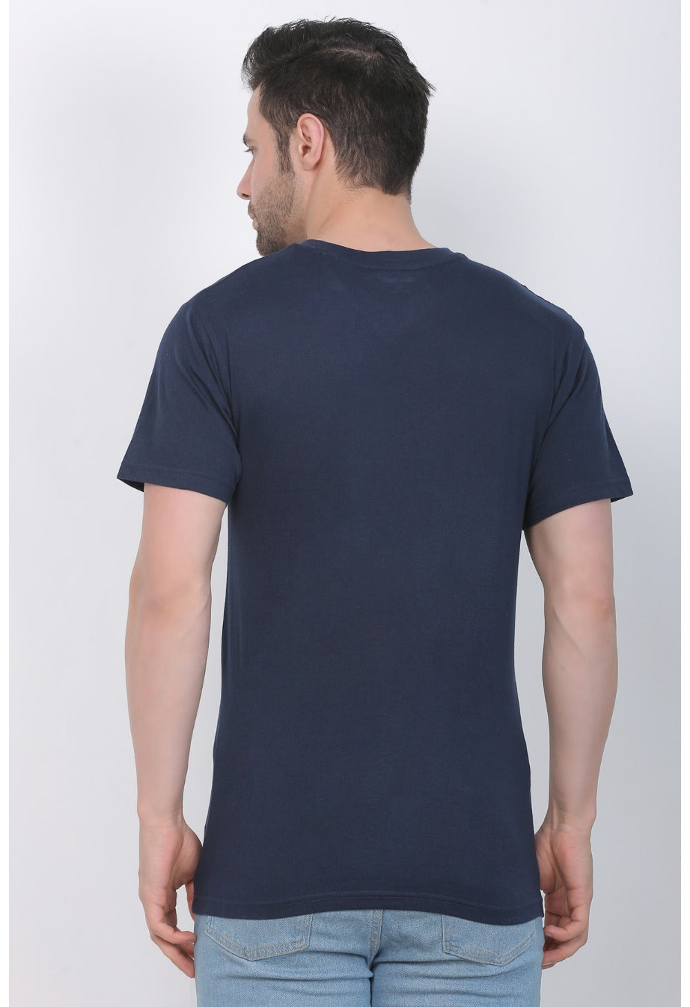 Men's Cotton Jersey Round Neck Printed Tshirt (Navy) - GillKart