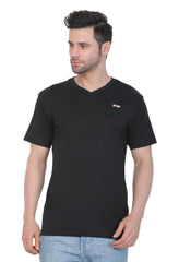 Men's Cotton Jersey V Neck Plain Tshirt (Black) - GillKart