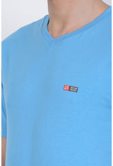 Men's Cotton Jersey V Neck Plain Tshirt (Turquoise Blue) - GillKart