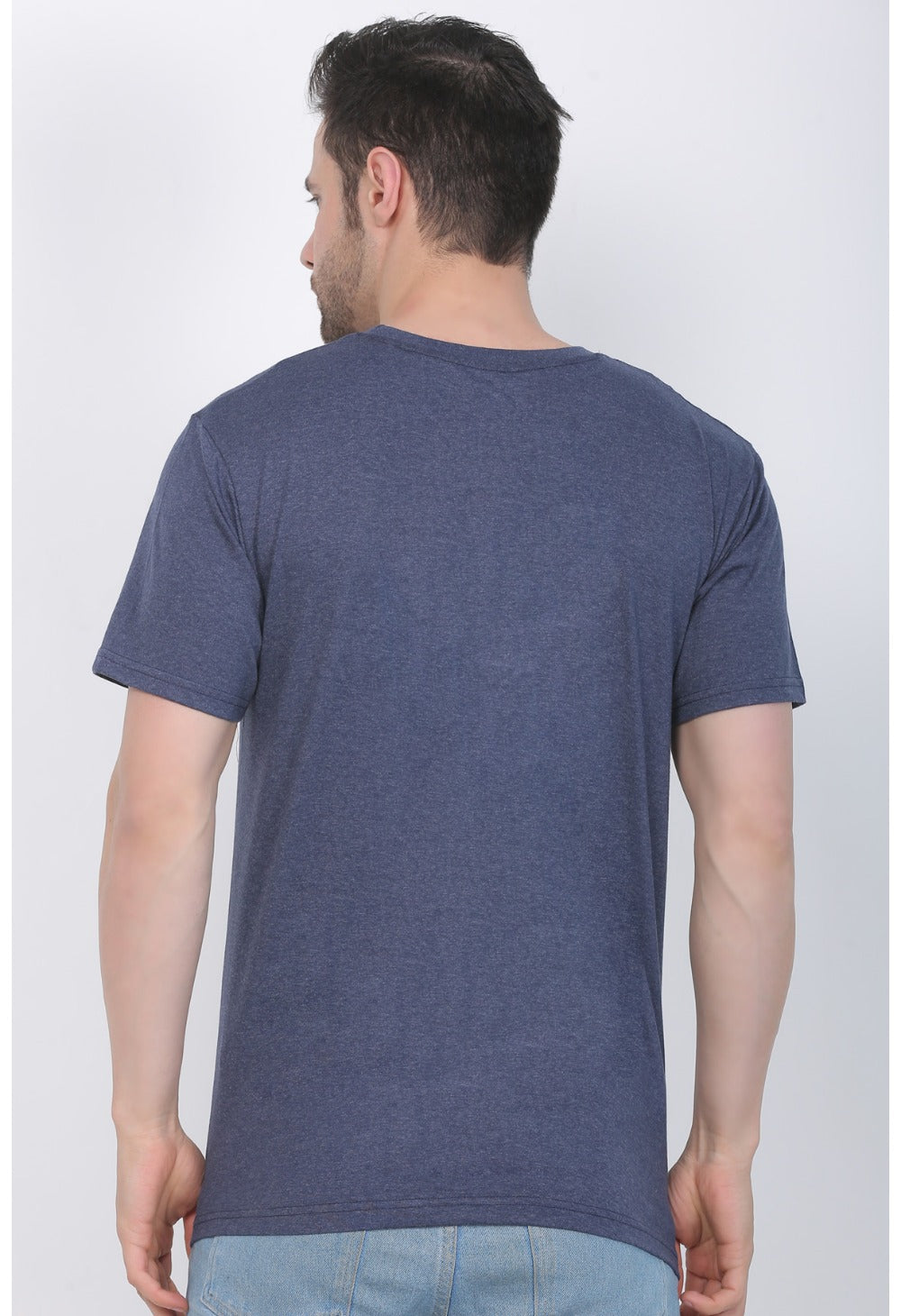 Men's Cotton Jersey V Neck Printed Tshirt (Blue Melange) - GillKart