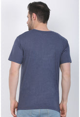 Men's Cotton Jersey V Neck Plain Tshirt (Blue Melange) - GillKart