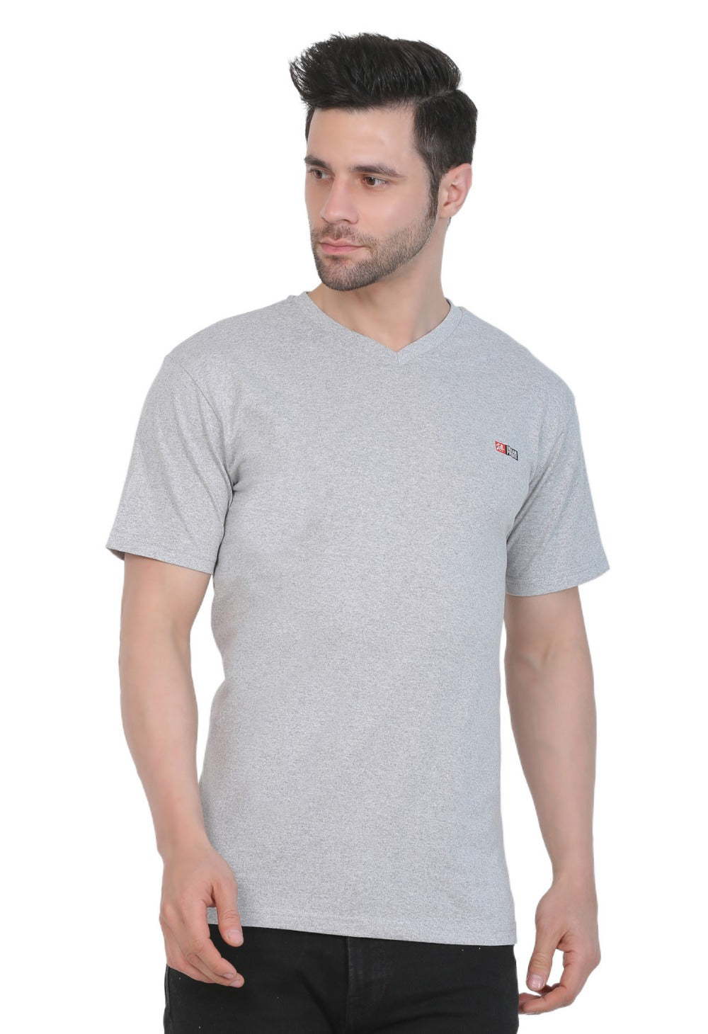 Men's Cotton Jersey V Neck Plain Tshirt (Grey Melange) - GillKart