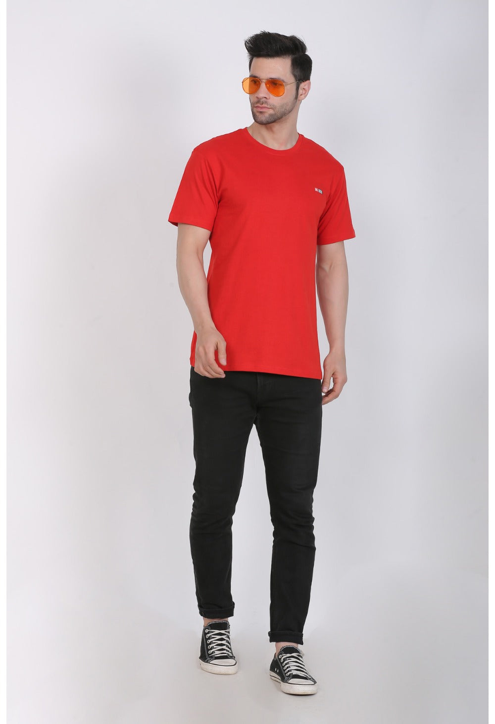 Men's Cotton Jersey Round Neck Plain Tshirt (Red) - GillKart