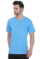 Men's Cotton Jersey V Neck Plain Tshirt (Turquoise Blue) - GillKart