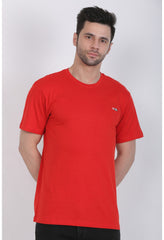 Men's Cotton Jersey Round Neck Plain Tshirt (Red) - GillKart