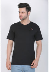 Men's Cotton Jersey V Neck Plain Tshirt (Black) - GillKart