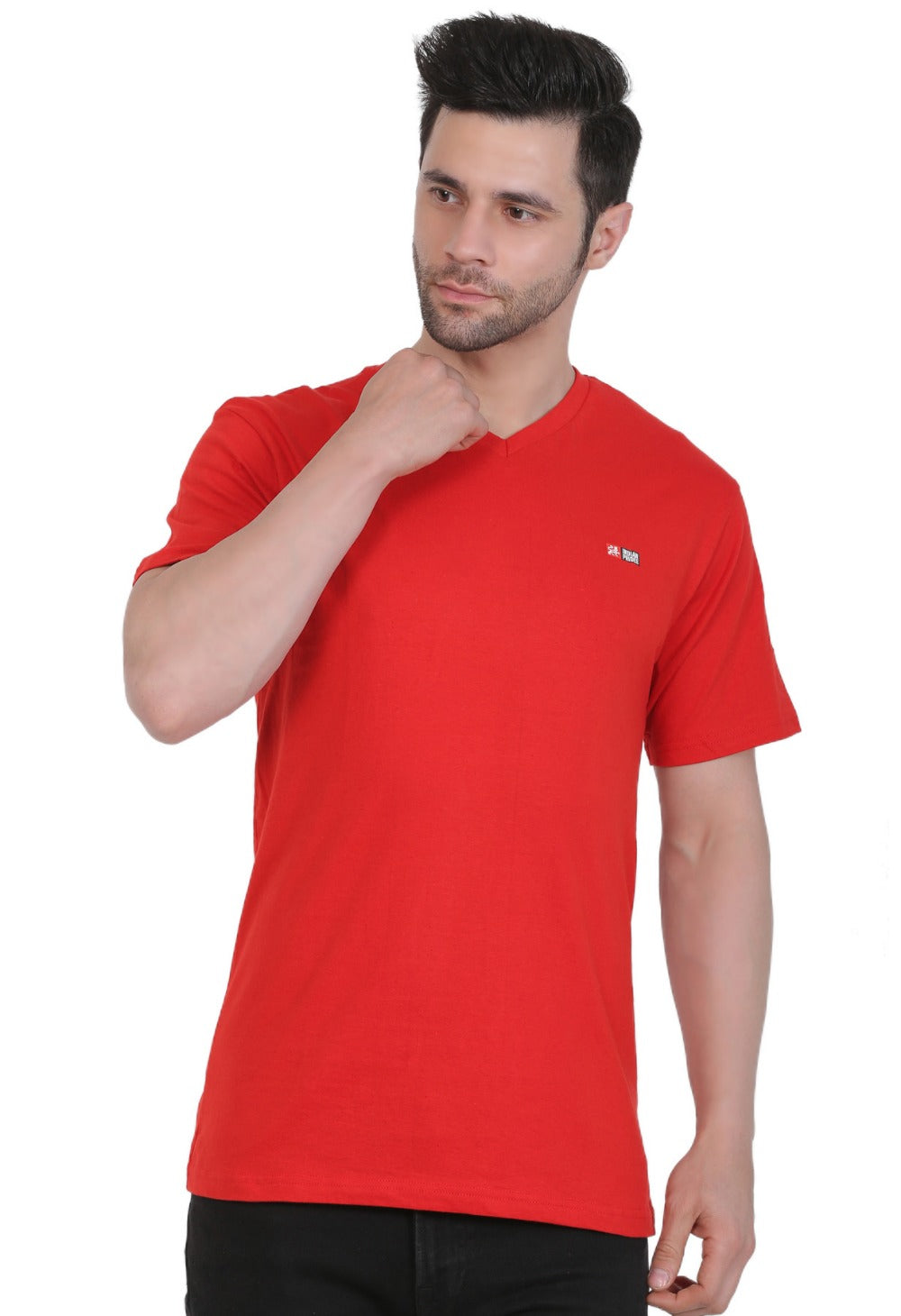 Men's Cotton Jersey V Neck Plain Tshirt (Red) - GillKart