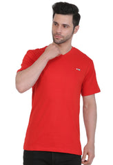Men's Cotton Jersey V Neck Plain Tshirt (Red) - GillKart