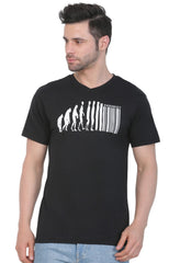 Men's Cotton Jersey V Neck Printed Tshirt (Black) - GillKart