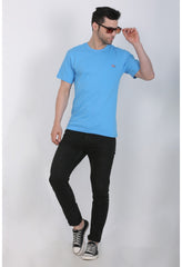 Men's Cotton Jersey Round Neck Plain Tshirt (Turquoise Blue) - GillKart