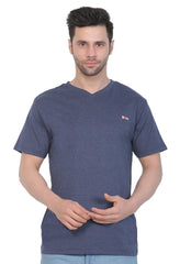 Men's Cotton Jersey V Neck Plain Tshirt (Blue Melange) - GillKart