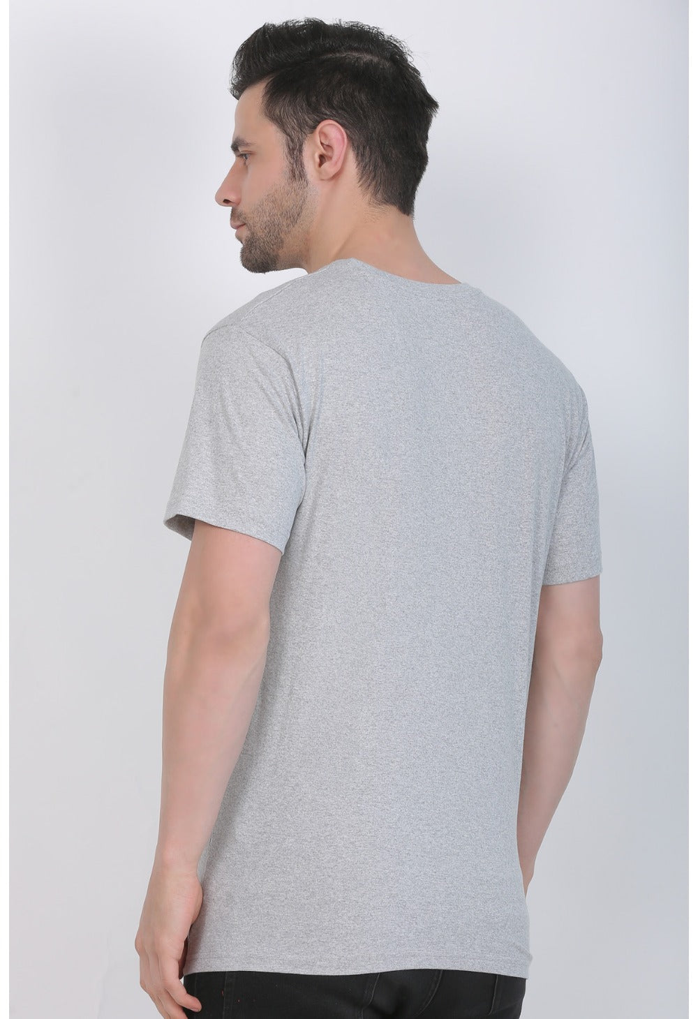 Men's Cotton Jersey V Neck Plain Tshirt (Grey Melange) - GillKart