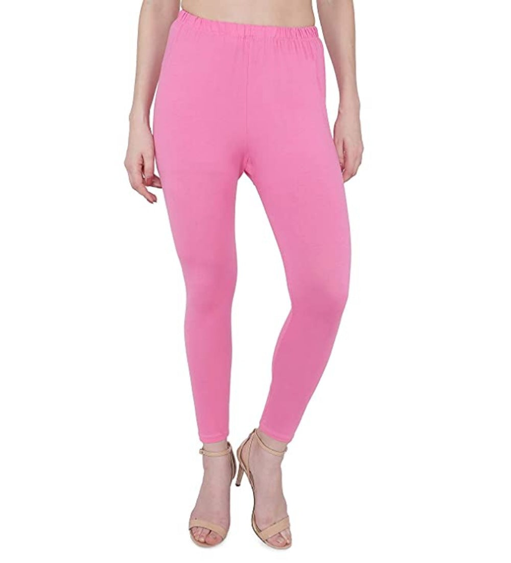 Women's Cotton Stretchable Skin Fit Ankle Length Leggings (Pink) - GillKart
