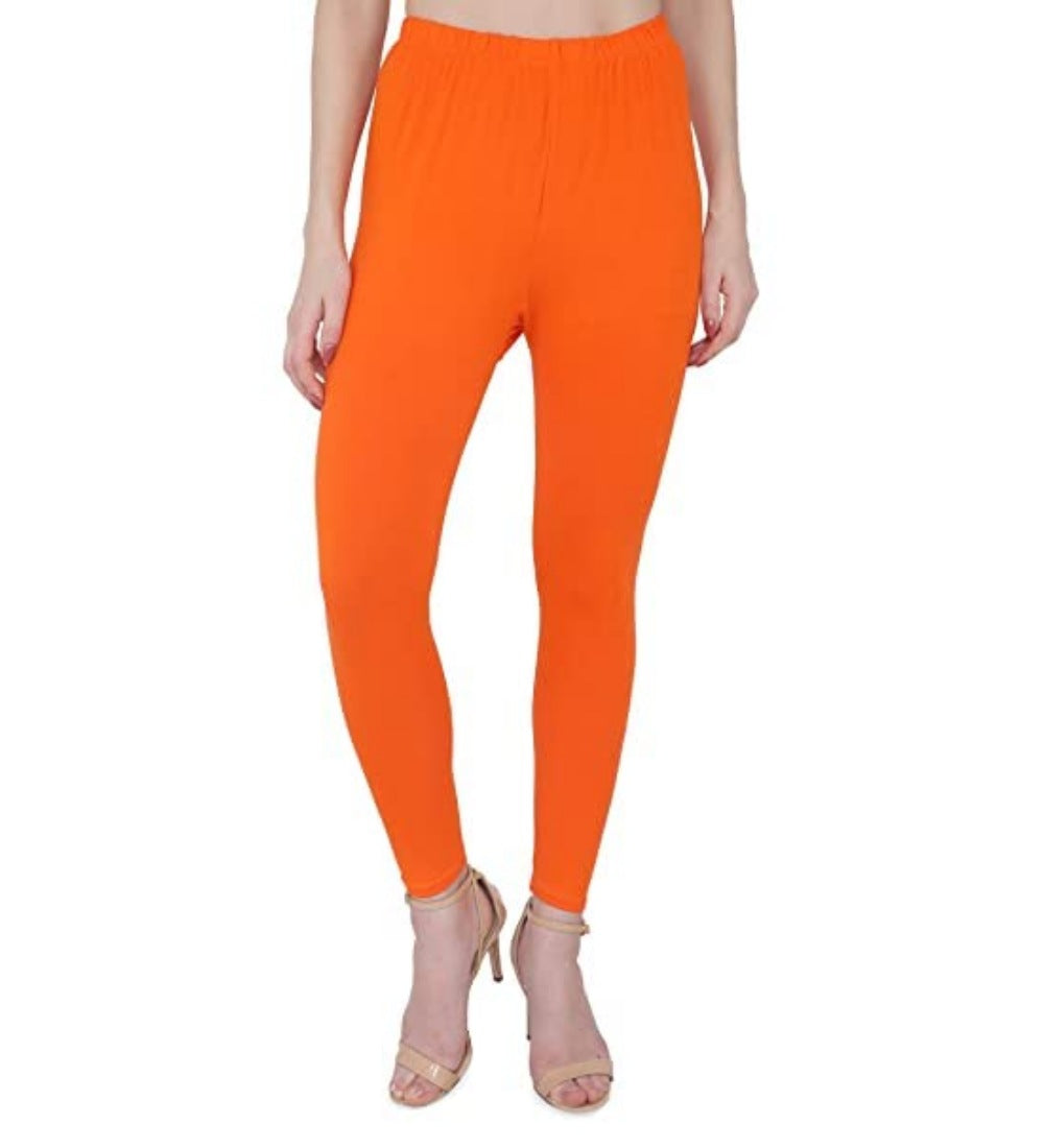 Women's Cotton Stretchable Skin Fit Ankle Length Leggings (Orange) - GillKart