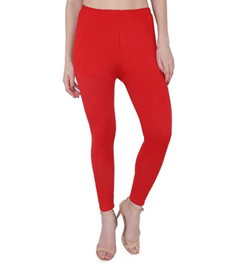 Women's Cotton Stretchable Skin Fit Ankle Length Leggings (Red) - GillKart