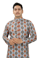 Men's Multi Color Full Sleeves Mandarin Collar Printed Ethnic Kurta Set - GillKart