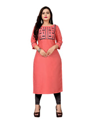 Women's Cotton Embroidery Straight Kurti (Peach) - GillKart