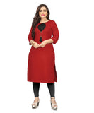 Women's Cotton Soild A-Line Kurti (Red) - GillKart