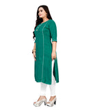 Women's Cotton Soild A-Line Kurti (Turquoise Green) - GillKart