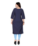 Women's Cotton Soild Straight Kurti (Navy Blue) - GillKart