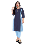 Women's Cotton Soild Straight Kurti (Navy Blue) - GillKart