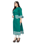 Women's Cotton Digital Printed Straight Kurti (Turquoise Green) - GillKart