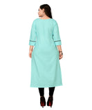 Women's Cotton Embroidery Straight Kurti (Light Blue) - GillKart