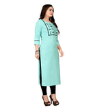 Women's Cotton Embroidery Straight Kurti (Light Blue) - GillKart