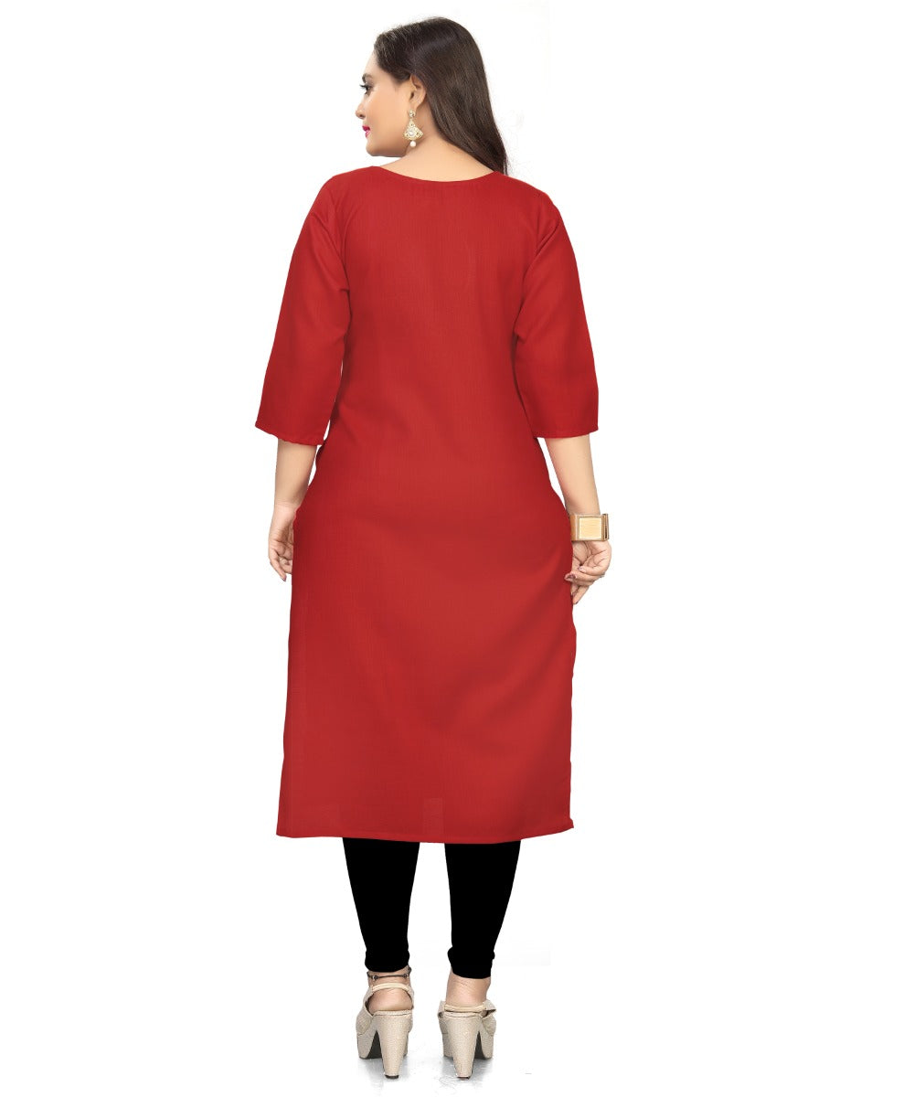 Women's Cotton Soild A-Line Kurti (Red) - GillKart