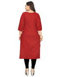 Women's Cotton Soild A-Line Kurti (Red) - GillKart