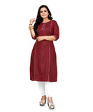 Women's Cotton Soild A-Line Kurti (Maroon) - GillKart