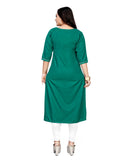 Women's Cotton Soild A-Line Kurti (Turquoise Green) - GillKart