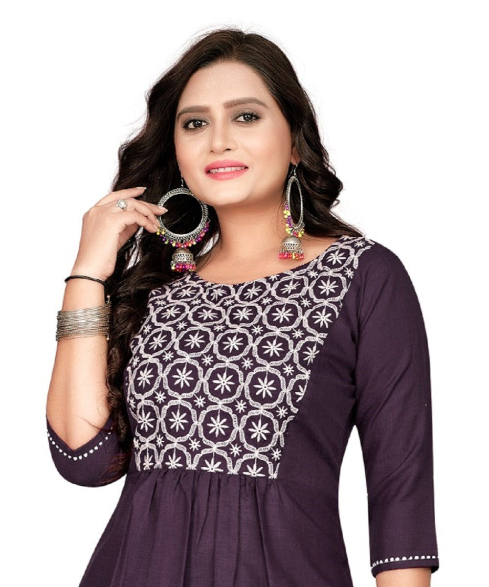 Women's Cotton Embroidery Straight Kurti (Black) - GillKart