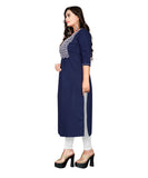 Women's Cotton Embroidery Straight Kurti (Navy Blue) - GillKart