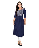 Women's Cotton Embroidery Straight Kurti (Navy Blue) - GillKart