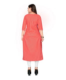 Women's Cotton Embroidery Straight Kurti (Peach) - GillKart