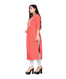 Women's Cotton Embroidery Straight Kurti (Peach) - GillKart