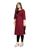 Women's Cotton Soild A-Line Kurti (Maroon) - GillKart